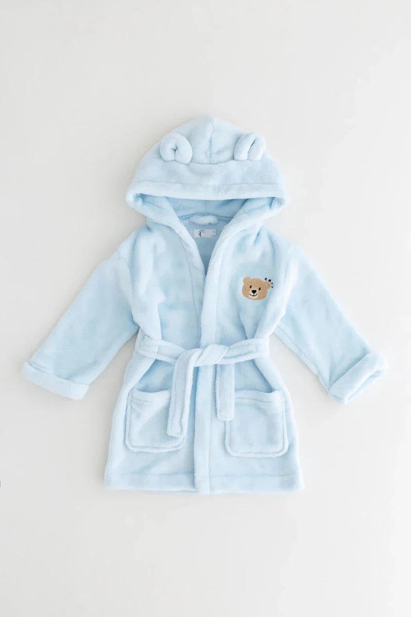 COZY Bear Hooded Dressing Gown Bear Ears - Blue - Dressing Gown
