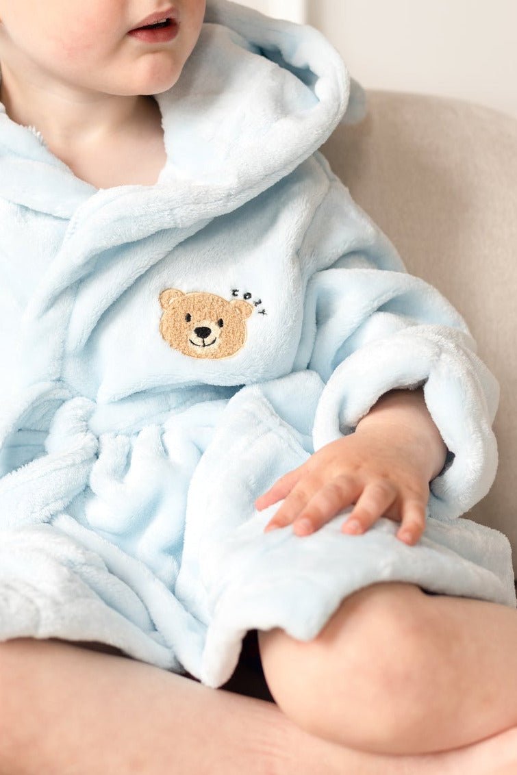 COZY Bear Hooded Dressing Gown Bear Ears - Blue - Dressing Gown