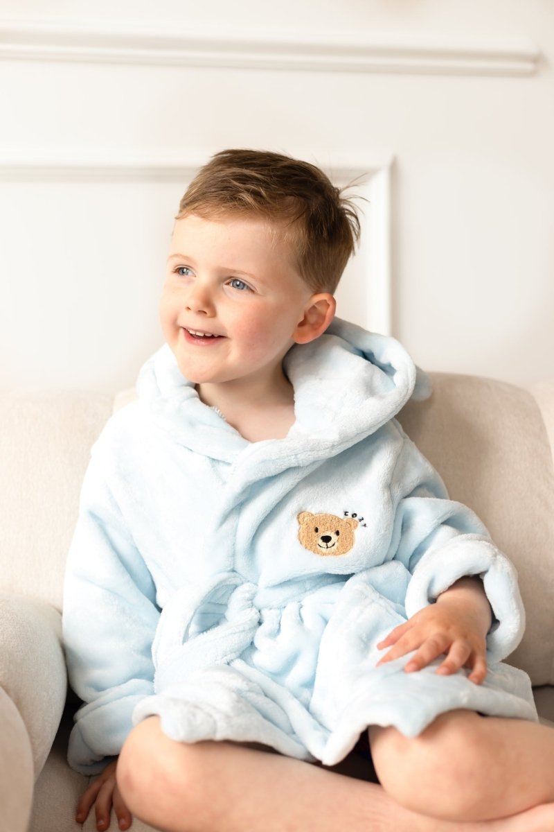 COZY Bear Hooded Dressing Gown Bear Ears - Blue - Dressing Gown