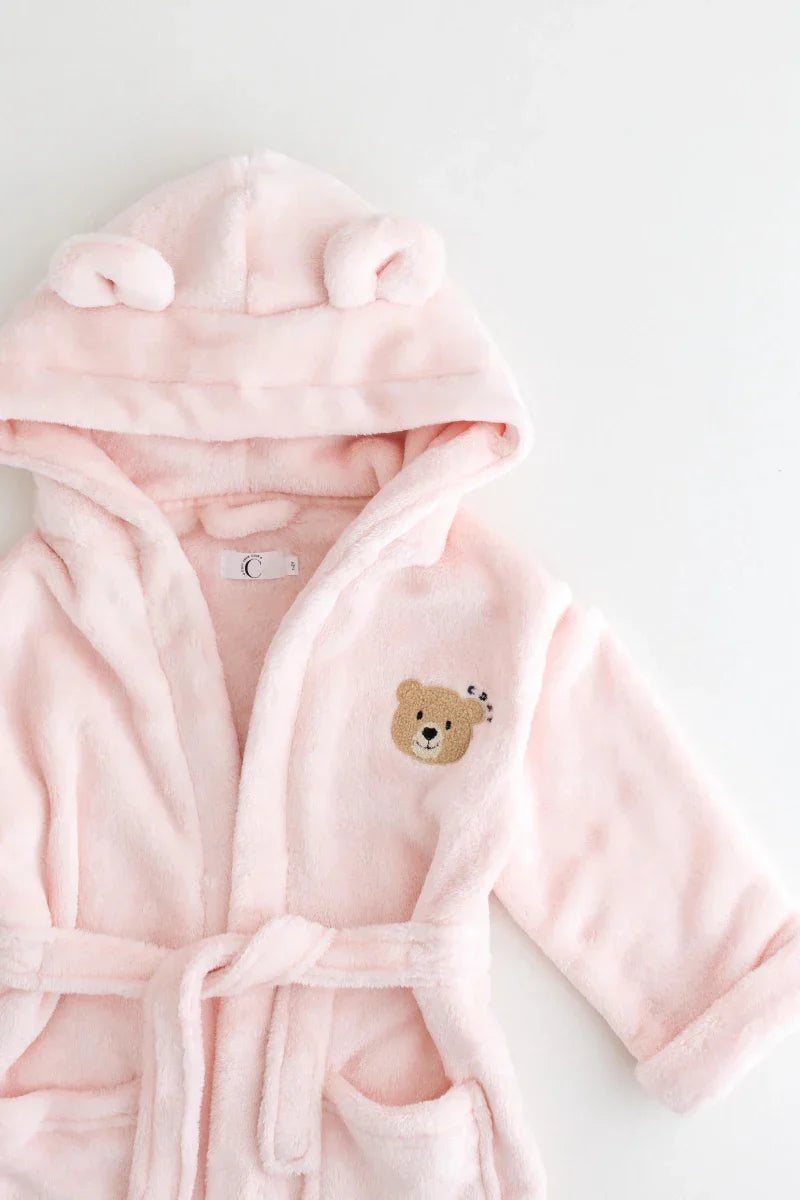 COZY Bear Hooded Dressing Gown Bear Ears - Pink - Dressing Gown