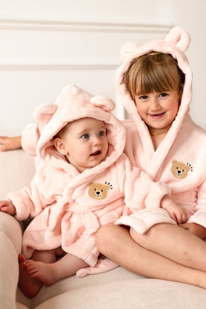 COZY Bear Hooded Dressing Gown Bear Ears - Pink - Dressing Gown