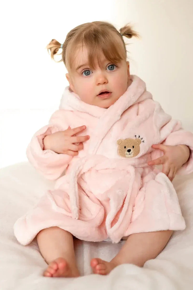 COZY Bear Hooded Dressing Gown Bear Ears - Pink - Dressing Gown