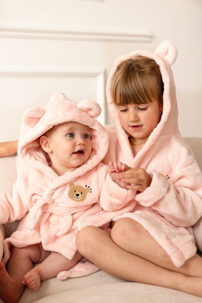 COZY Bear Hooded Dressing Gown Bear Ears - Pink - Dressing Gown