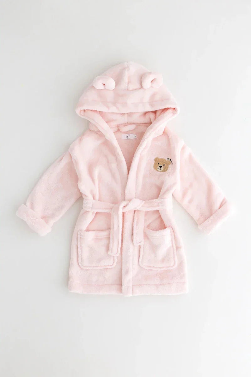 COZY Bear Hooded Dressing Gown Bear Ears - Pink - Dressing Gown
