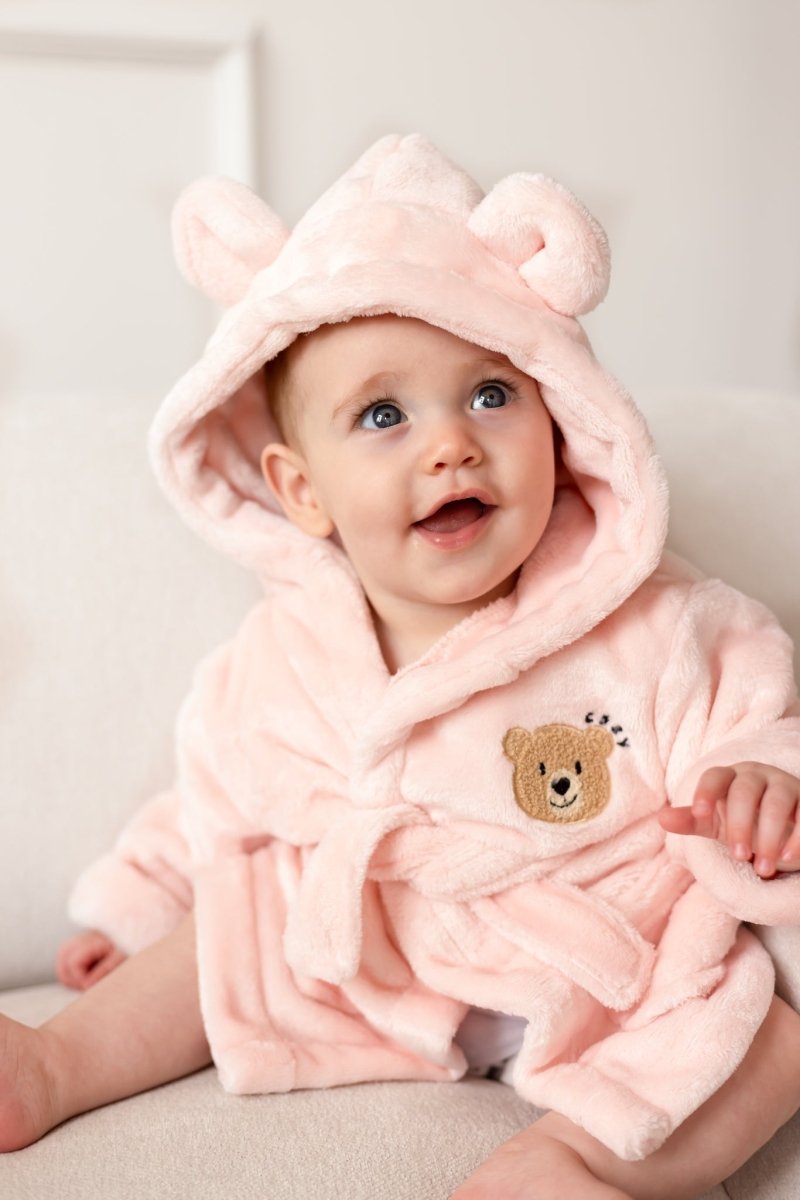 COZY Bear Hooded Dressing Gown Bear Ears - Pink - Dressing Gown
