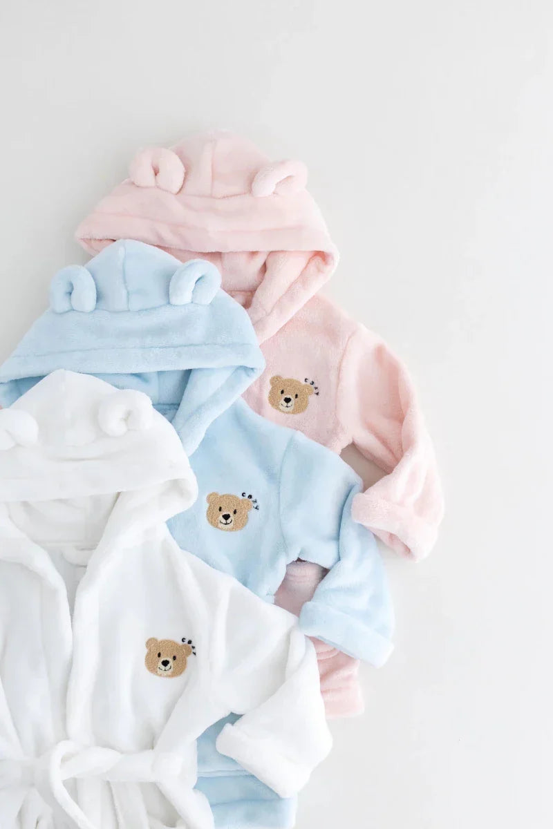 COZY Bear Hooded Dressing Gown Bear Ears - Pink - Dressing Gown
