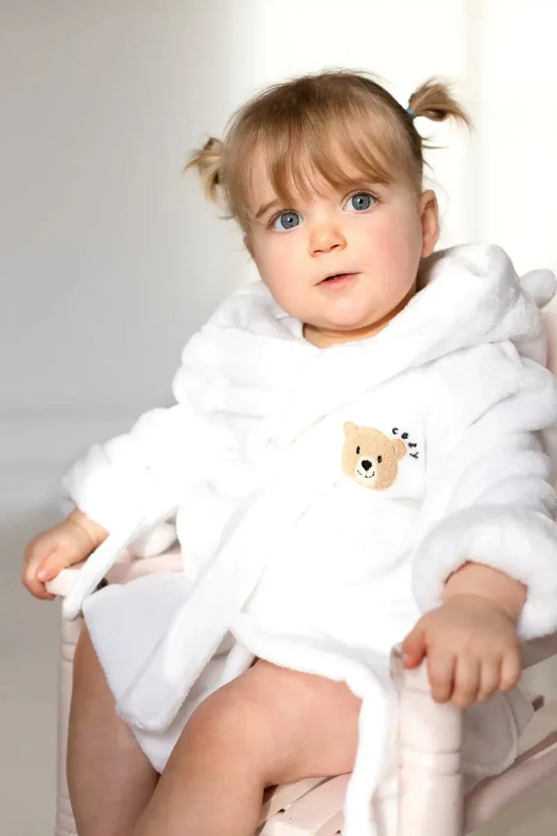 COZY Bear Hooded Dressing Gown Bear Ears - White - Dressing Gown