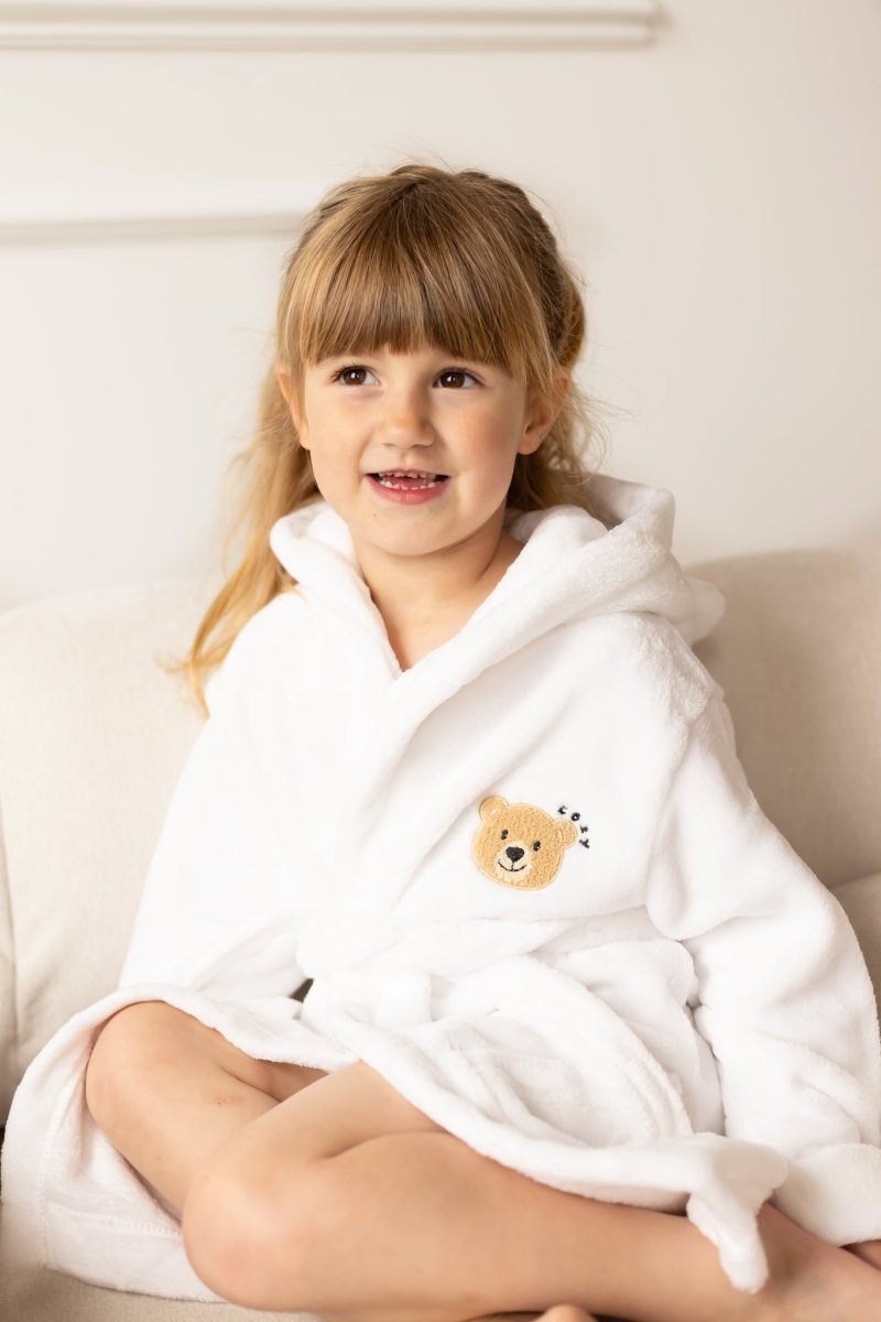 COZY Bear Hooded Dressing Gown Bear Ears - White - Dressing Gown