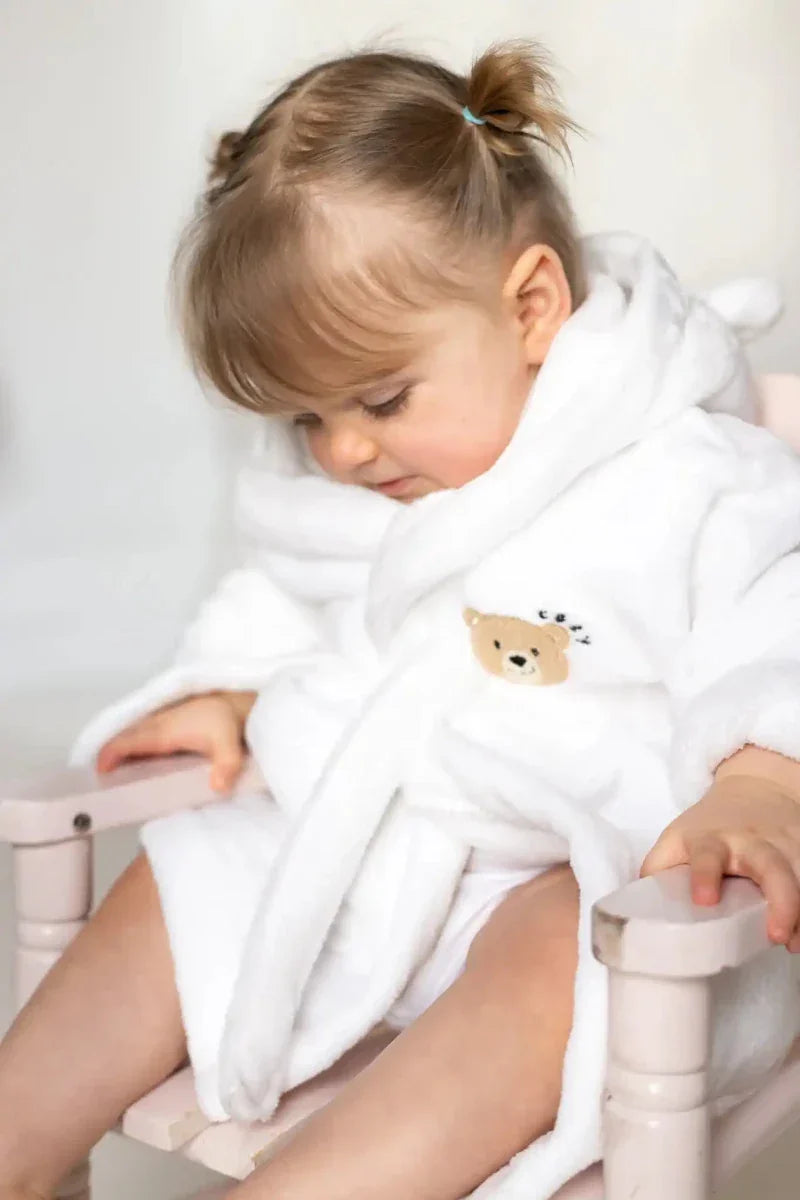 COZY Bear Hooded Dressing Gown Bear Ears - White - Dressing Gown