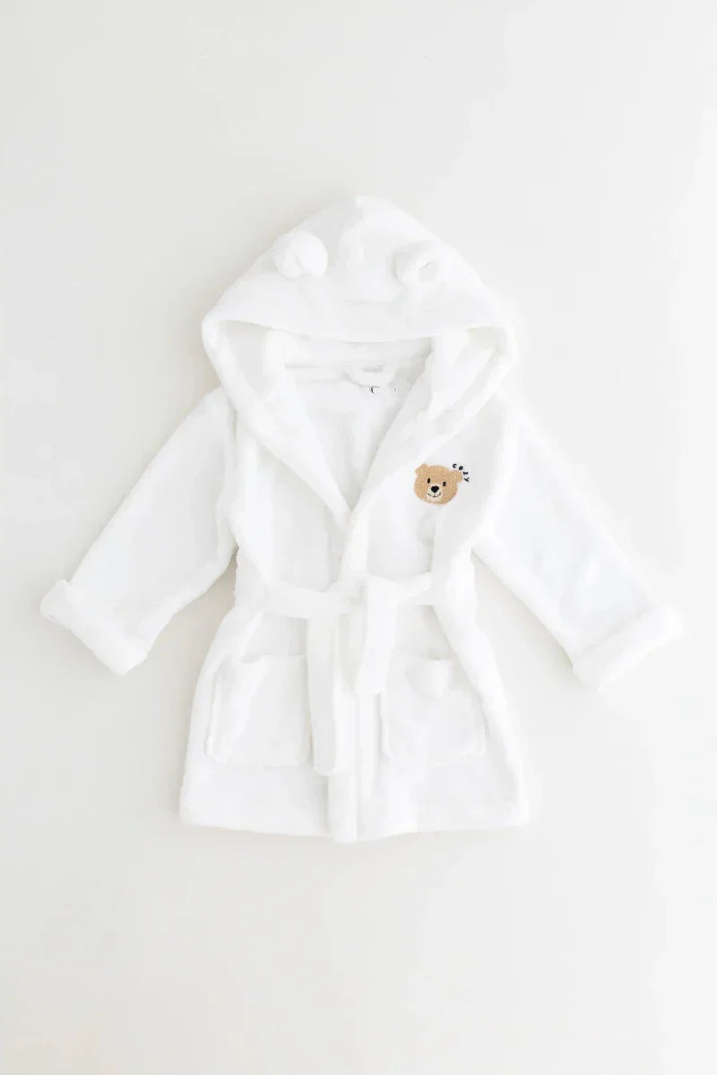 COZY Bear Hooded Dressing Gown Bear Ears - White - Dressing Gown