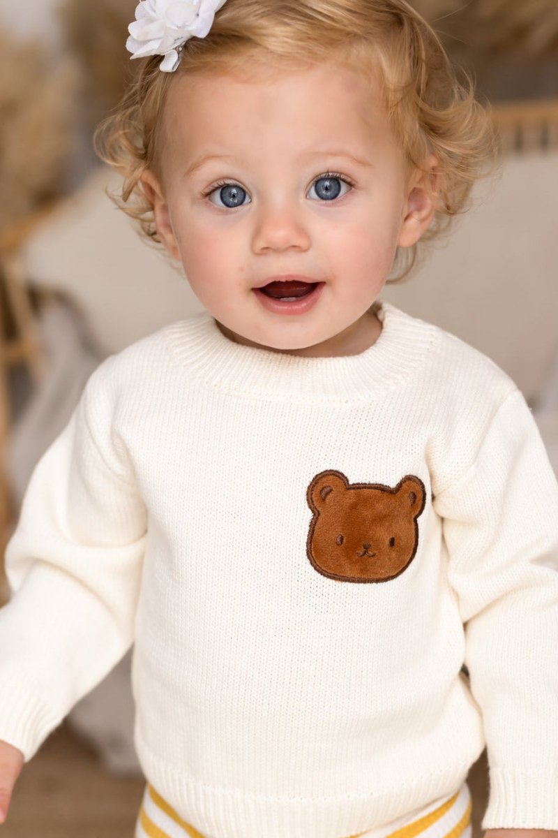 COZY Bear Knit Sweater Creme Jumper - Jumpers