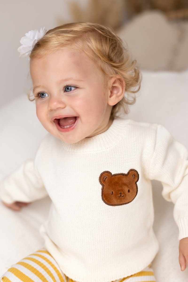 COZY Bear Knit Sweater Creme Jumper - Jumpers
