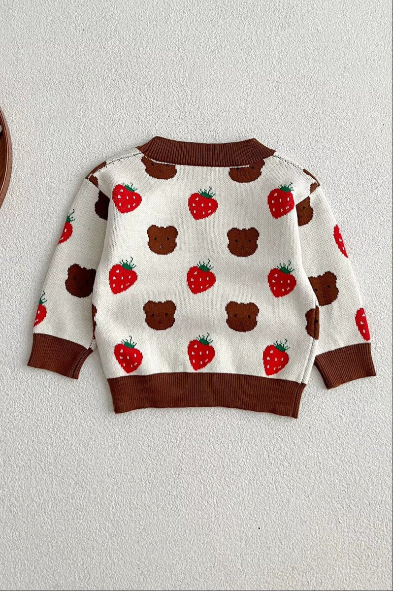COZY Bear & Strawberry Cardigan - Jumpers