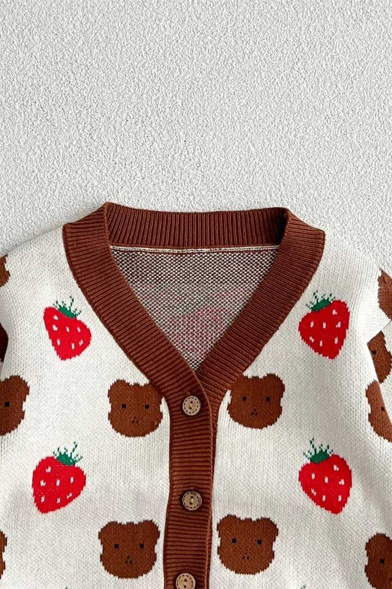 COZY Bear & Strawberry Cardigan - Jumpers