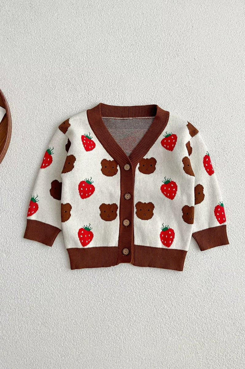 COZY Bear & Strawberry Cardigan - Jumpers
