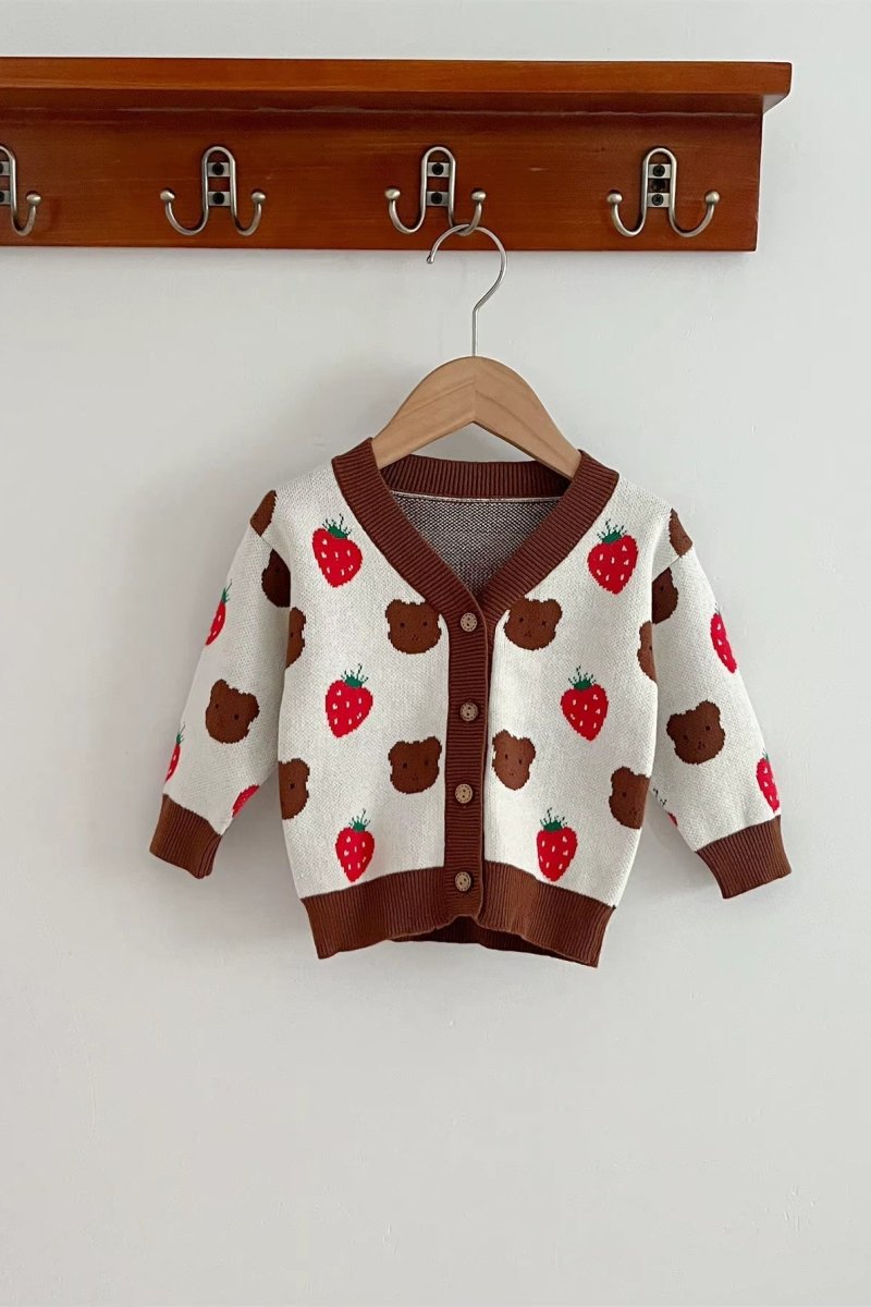 COZY Bear & Strawberry Cardigan - Jumpers