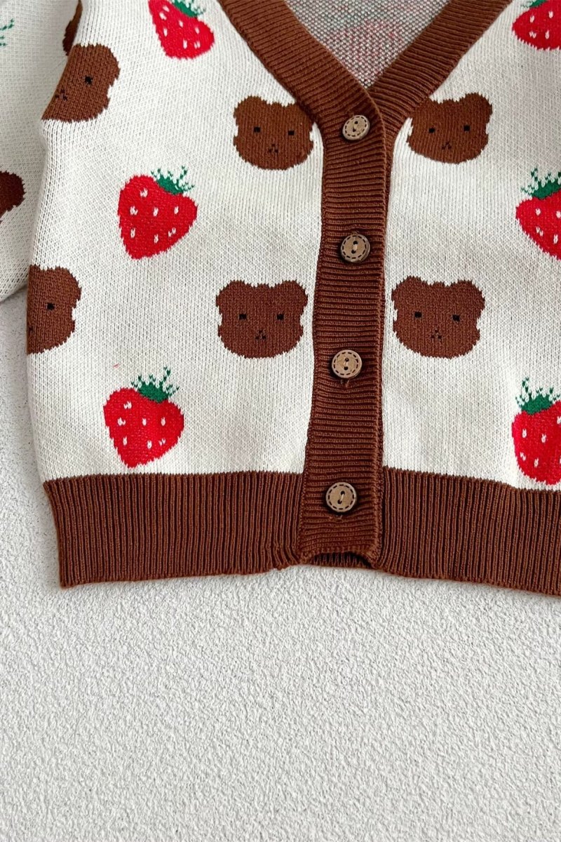 COZY Bear & Strawberry Cardigan - Jumpers