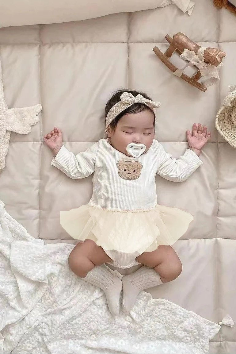 Cozy Bear Tutu Bodysuit in Creme - Bodysuits