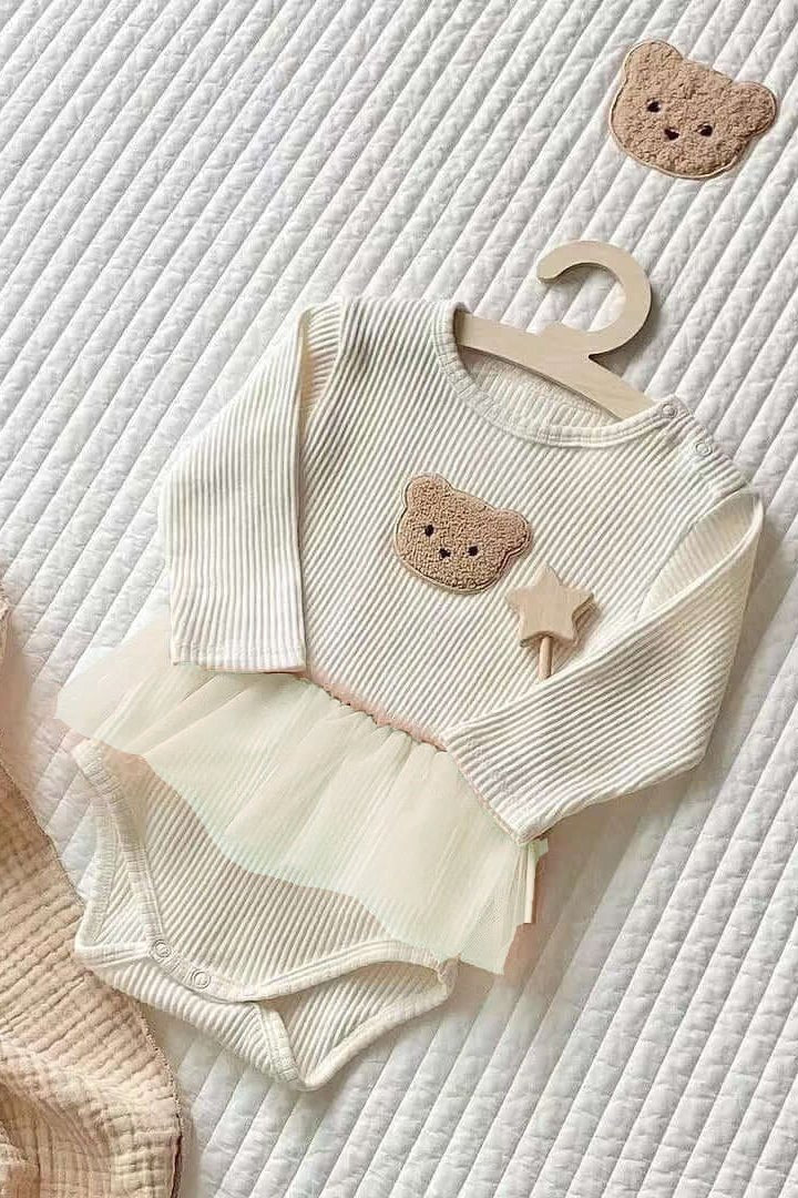 Cozy Bear Tutu Bodysuit in Creme - Bodysuits