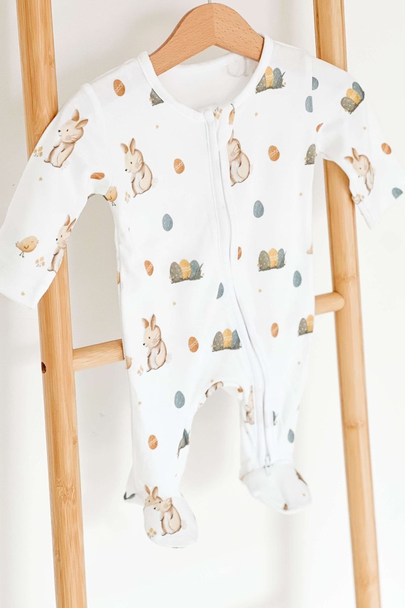 Cozy Easter Bunny Bamboo & Organic Cotton Zip Sleepsuit One Piece - Sleepsuits