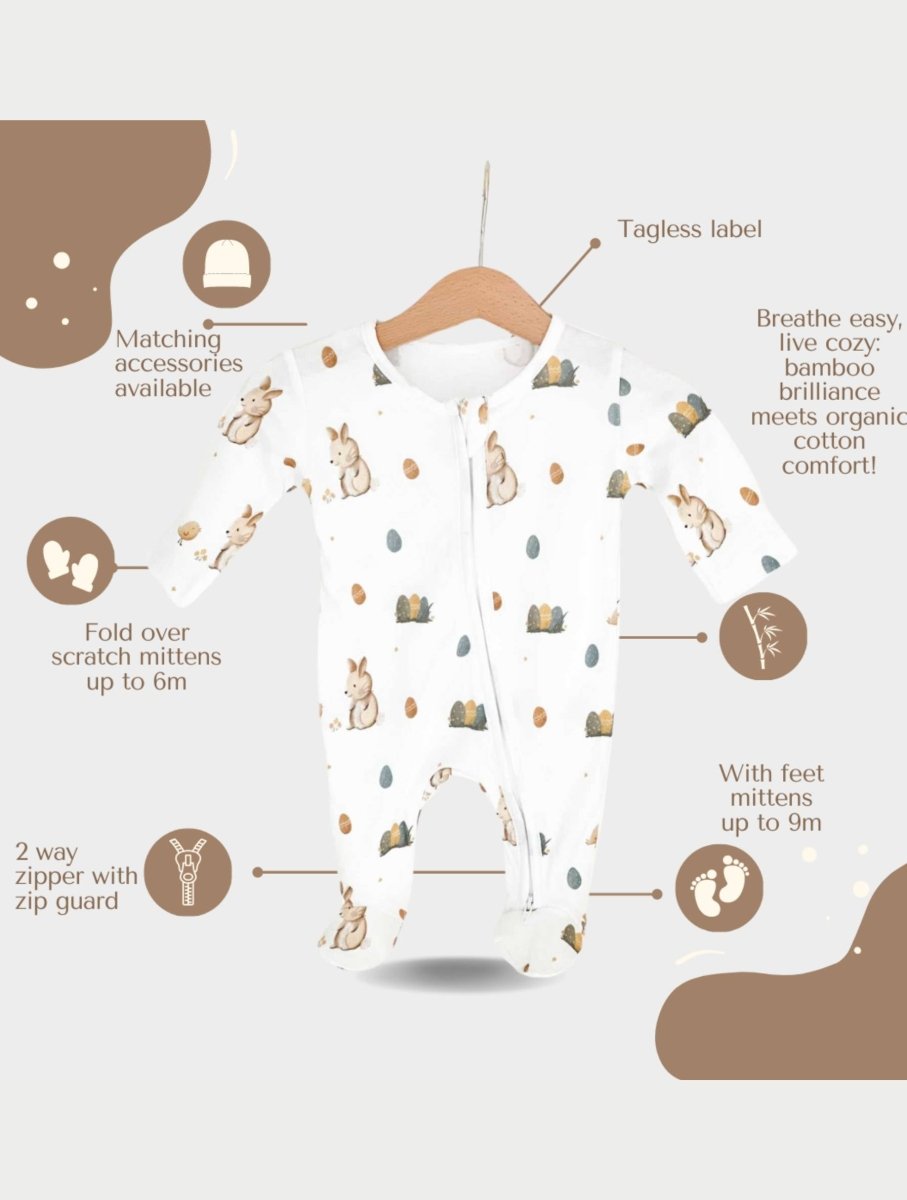 Cozy Easter Bunny Bamboo & Organic Cotton Zip Sleepsuit One Piece - Sleepsuits