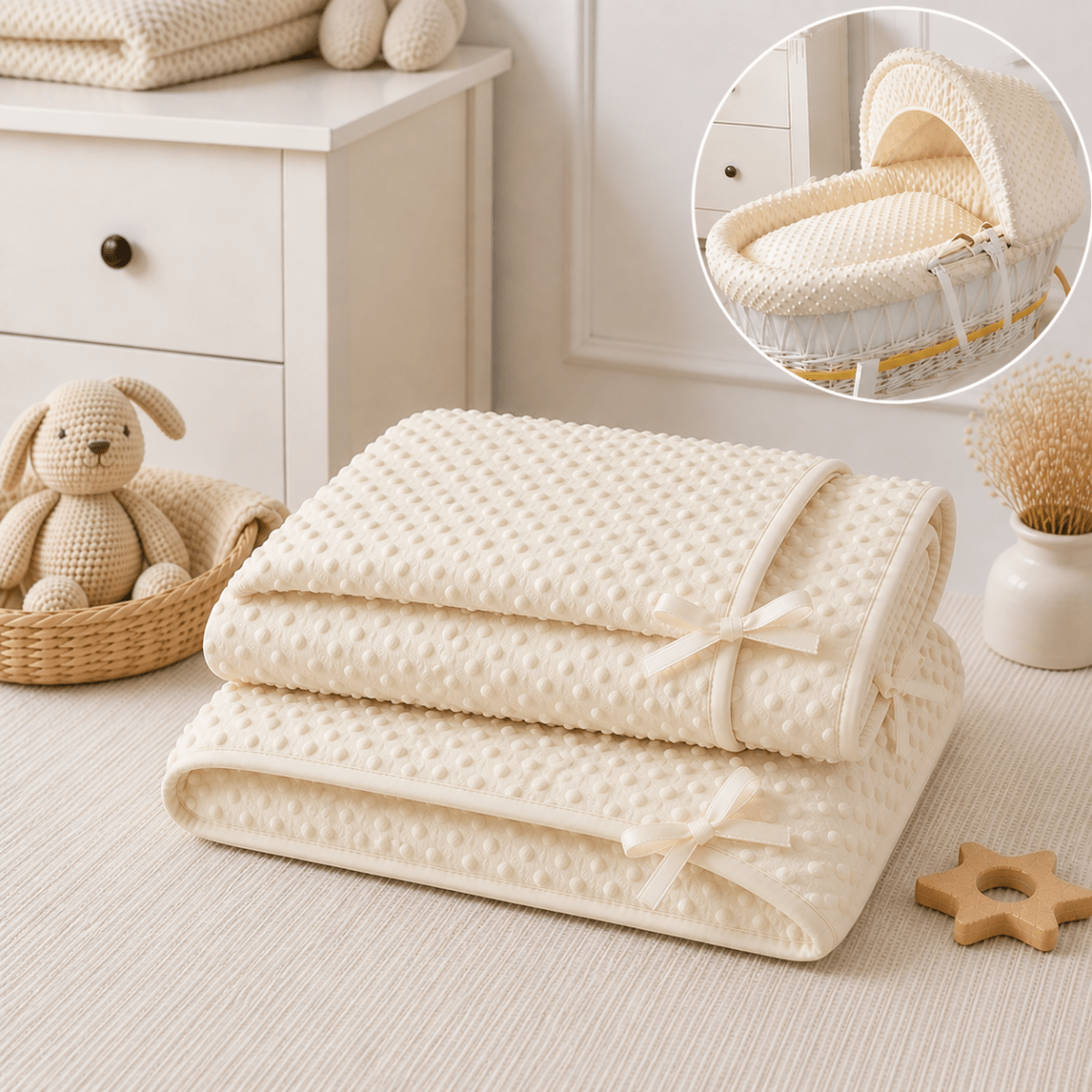Cream Dimple Moses Basket Bedding Set (Basket Not Included!)