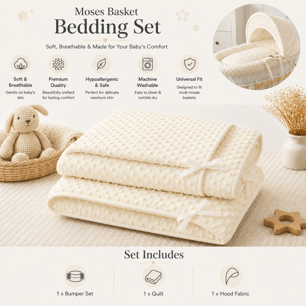 Cream Dimple Moses Basket Bedding Set (Basket Not Included!)