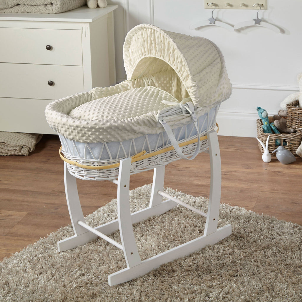 Cream Dimple White Wicker Baby Moses Basket With Stand-0