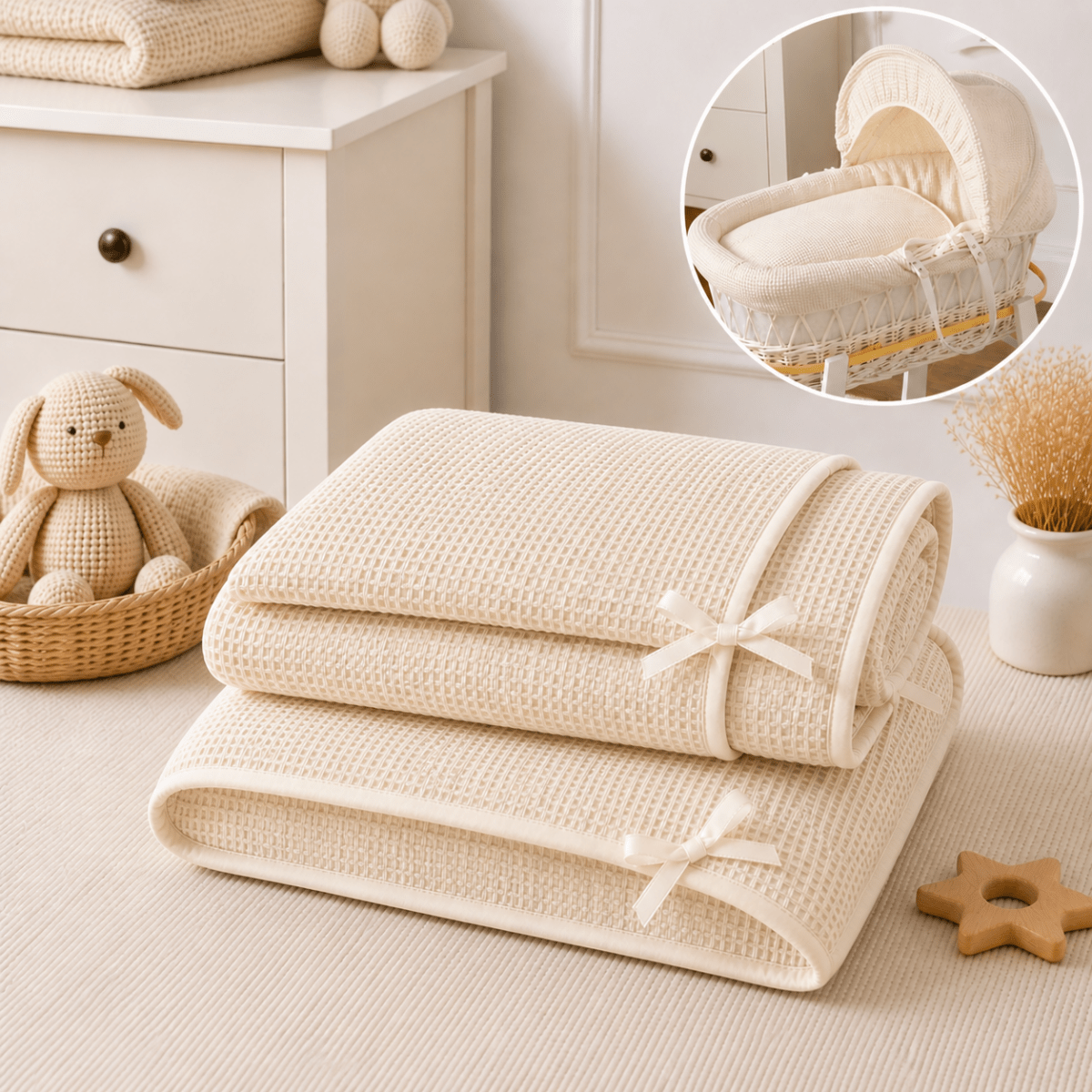Cream Waffle Moses Basket Bedding Set (Basket Not Included!) - Moses Basket Bedding Set