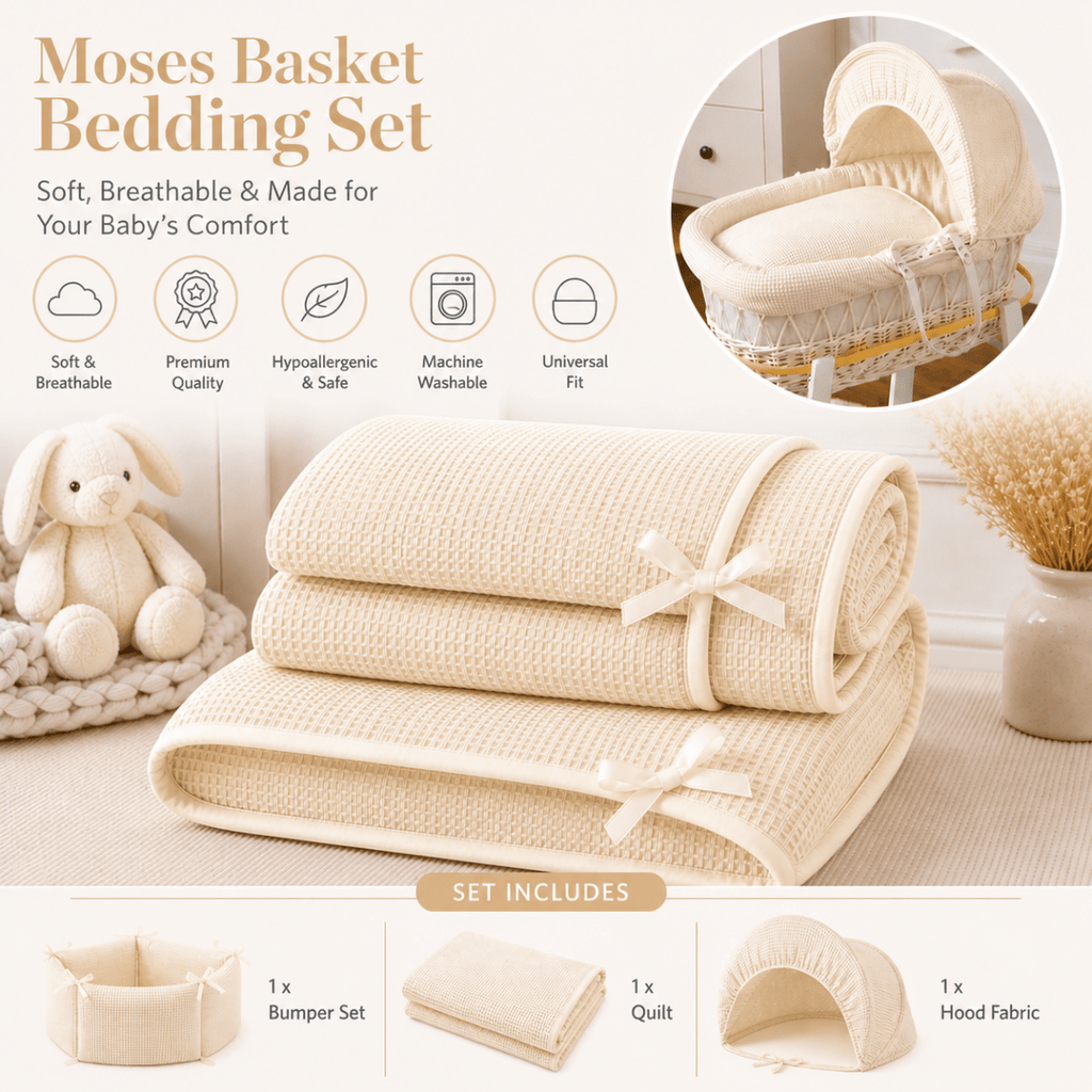 Cream Waffle Moses Basket Bedding Set (Basket Not Included!) - Moses Basket Bedding Set