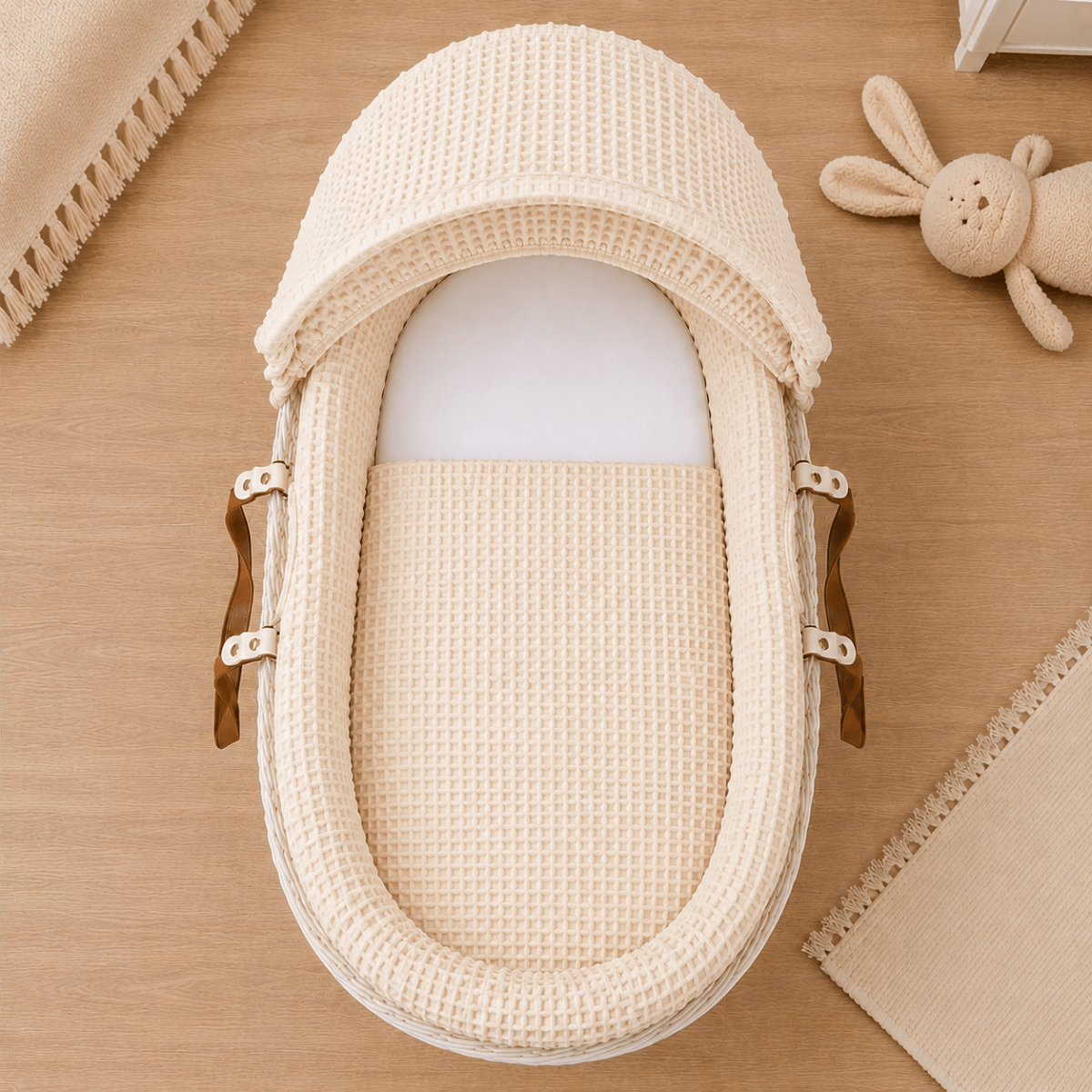 Cream Waffle Moses Basket Bedding Set (Basket Not Included!) - Moses Basket Bedding Set