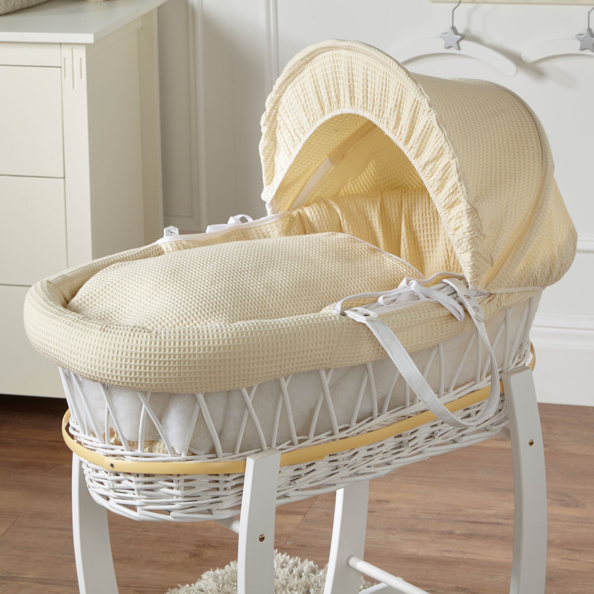 Cream Waffle White Wicker Baby Moses-0