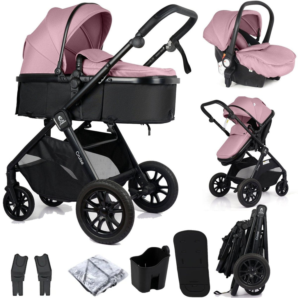 For Your Little One Cruise 3 In 1 Travel System With Car Seat - Blush Rose (Free Cupholder And Seat Liner Included!)-0