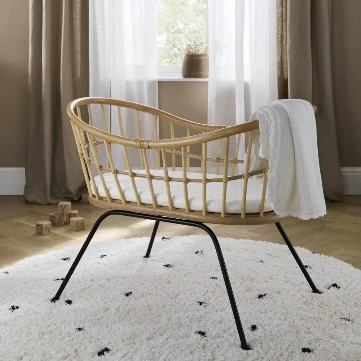CuddleCo Aria Wave Crib - Rattan - Convertible Baby Cots