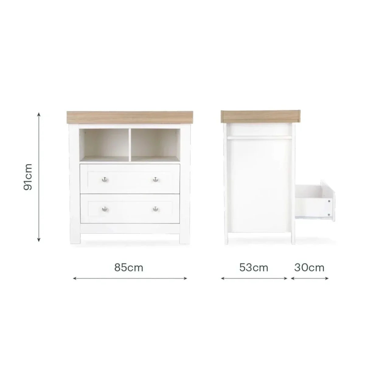 CuddleCo Burford Dresser Changer - White/Oak - White/Oak - Chests of Drawers