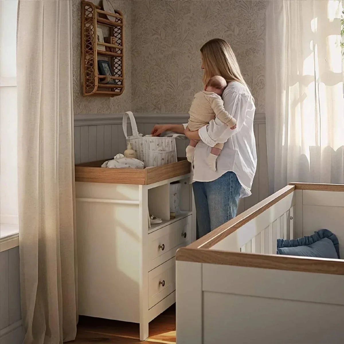 CuddleCo Burford Dresser Changer - White/Oak - White/Oak - Chests of Drawers
