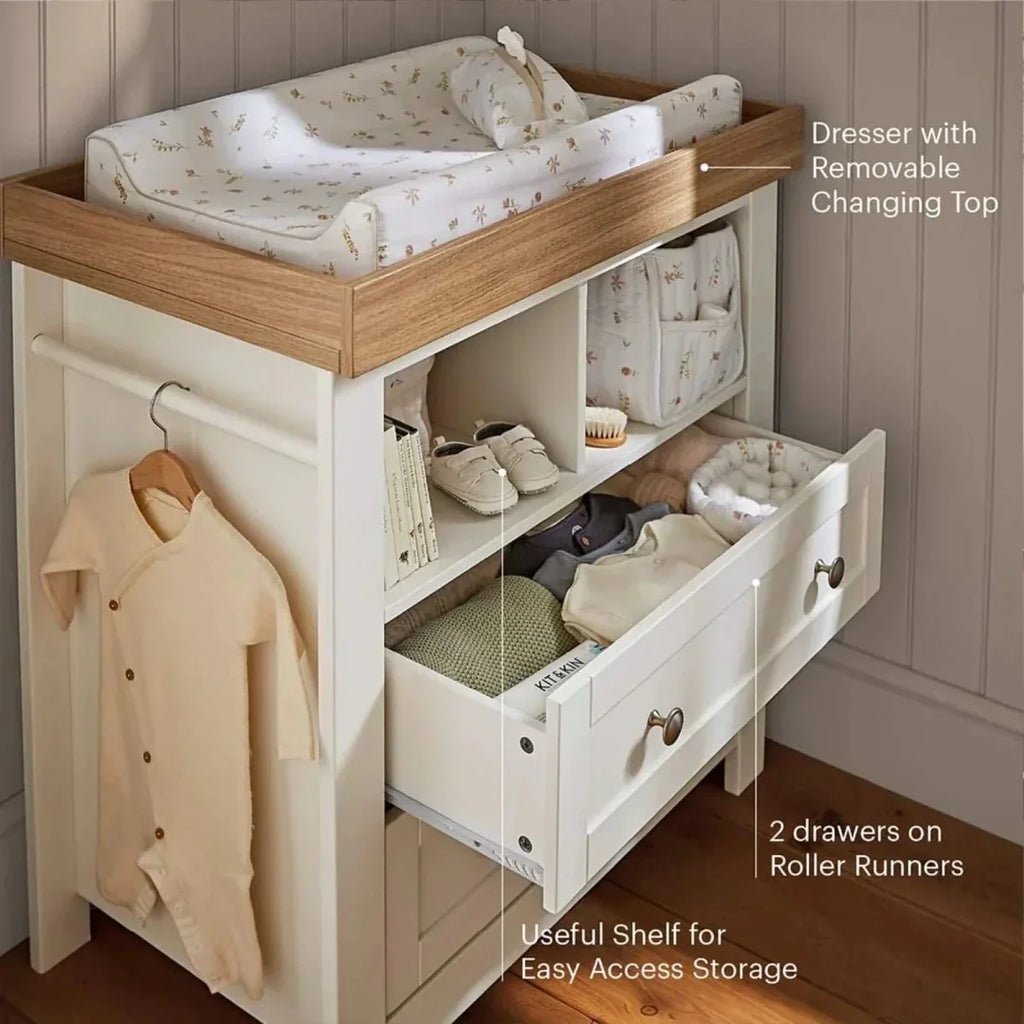 CuddleCo Burford Dresser Changer - White/Oak - White/Oak - Chests of Drawers