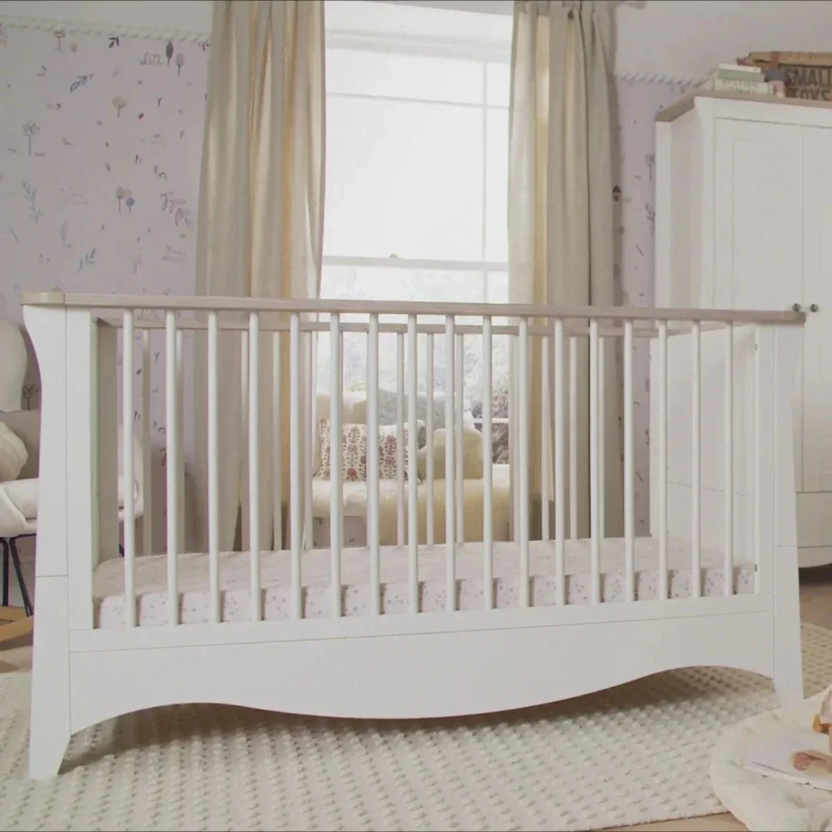 CuddleCo Clara Cot Bed - White & Ash - Convertible Baby Cots