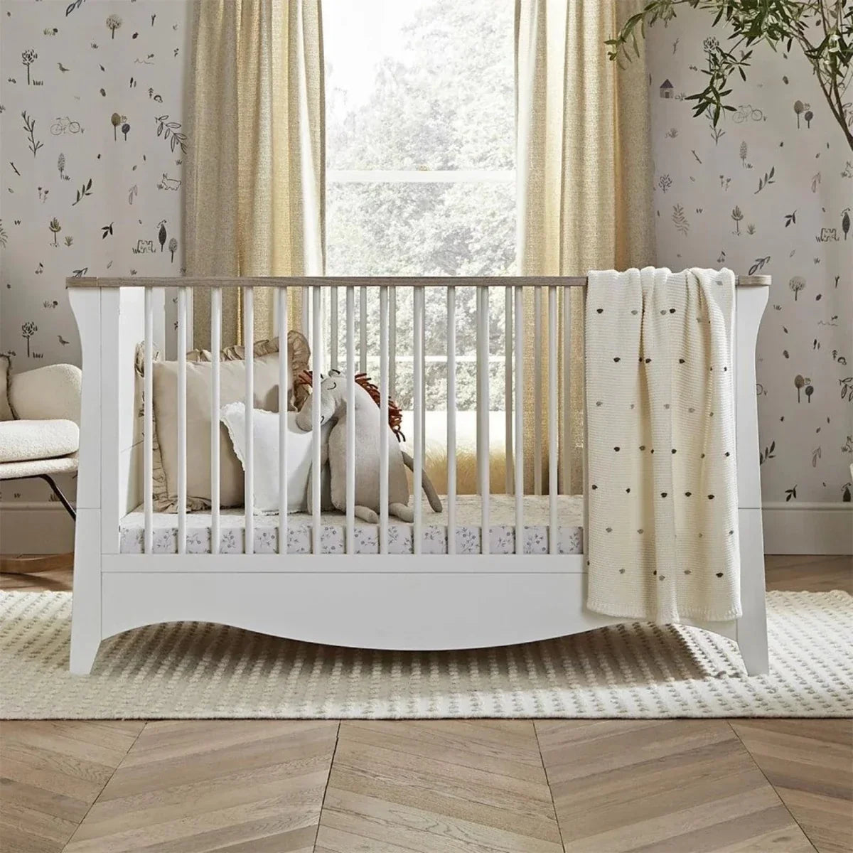 CuddleCo Clara Cot Bed - White & Ash - Convertible Baby Cots