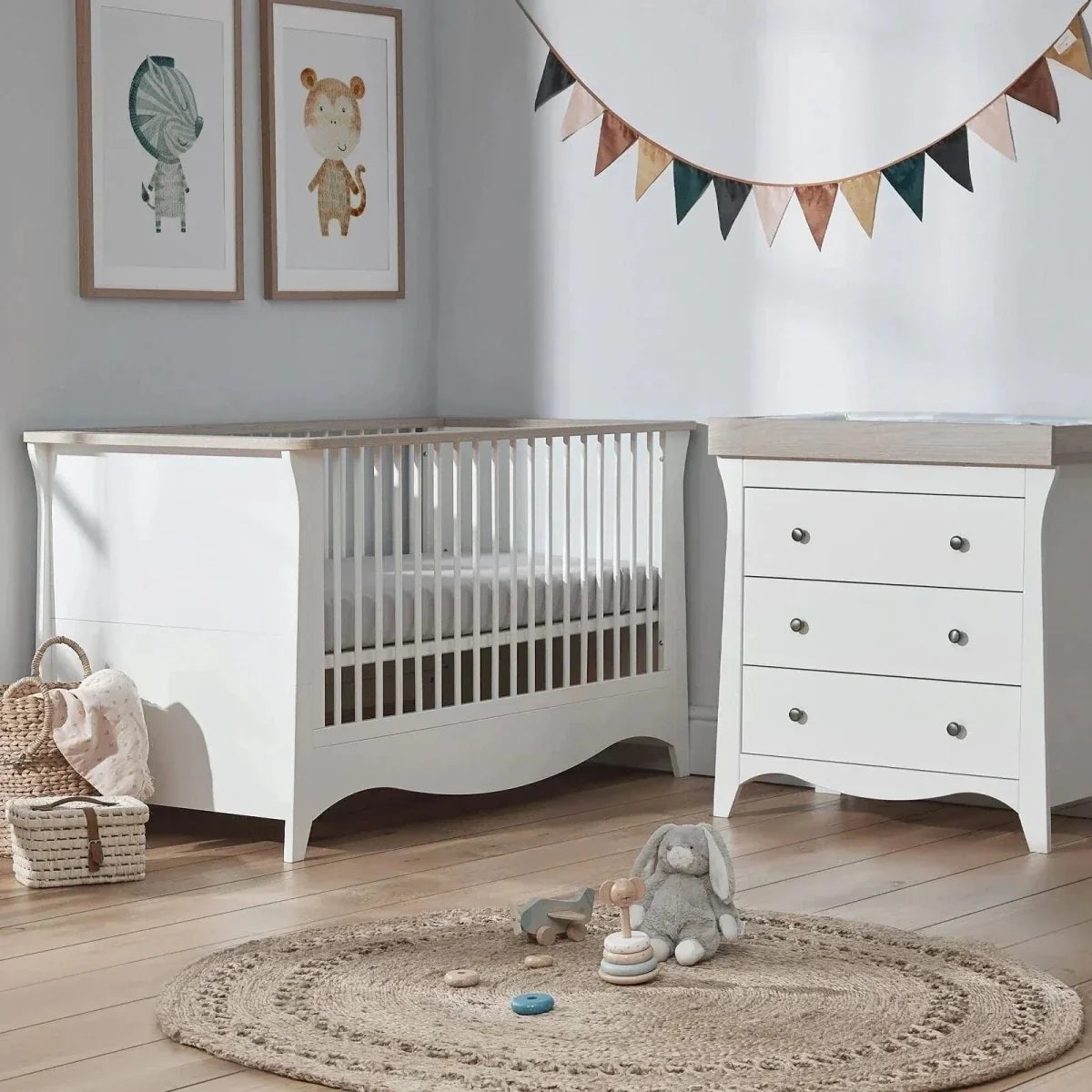 CuddleCo Clara Cot Bed - White & Ash - Convertible Baby Cots