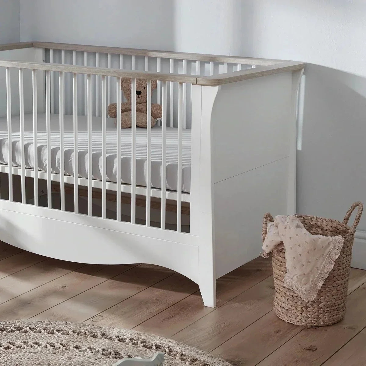 CuddleCo Clara Cot Bed - White & Ash - Convertible Baby Cots