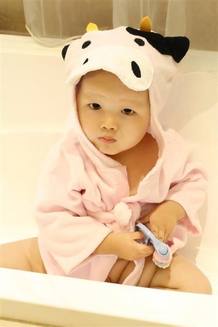 Cute Animal Hooded Baby Bath Towel & Robe - Pink cow / One size - Bath Towels