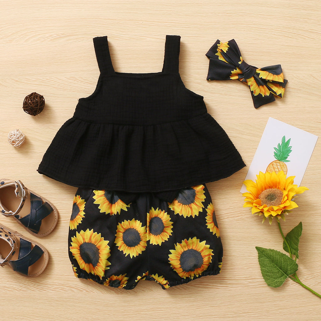 Newborn Baby Girls Summer Clothes Cute - Black / 3M