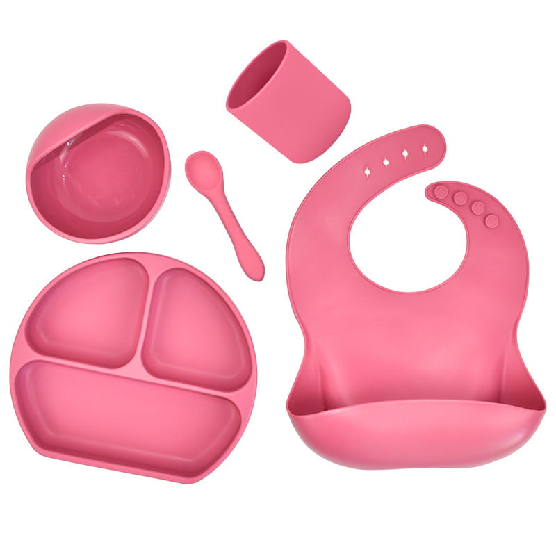 Silicone Children’s Suction Cup Bowl Bib Baby Dinner Plate Water Cup Complementary Food Bowl Spoon Saliva Pocket