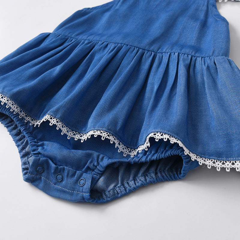 Denim Romper With Hat Sleeveless For Baby Girls