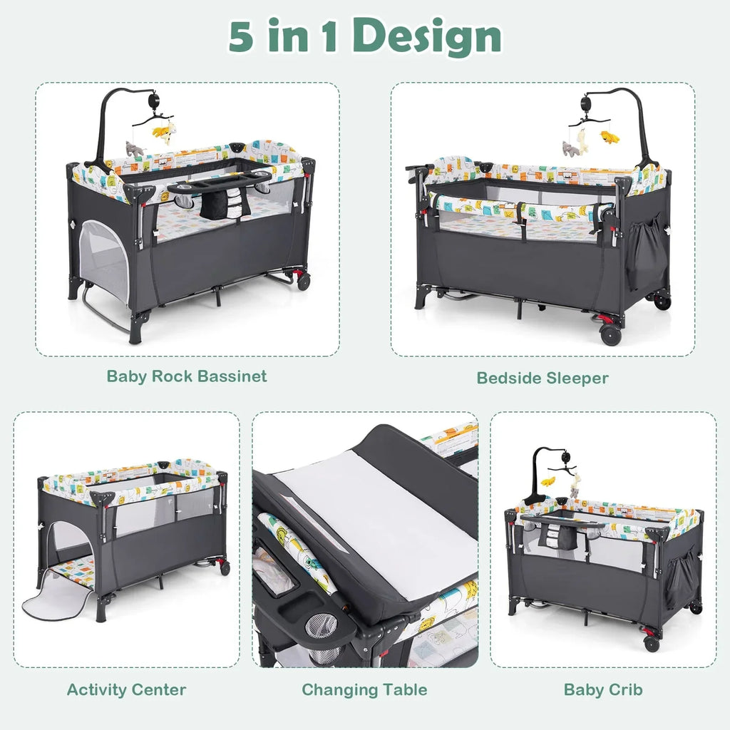DORTALA 5-in-1 Baby Bassinet Bedside Sleeper Portable Pack and Play-Grey - UNITED KINGDOM / GRAY