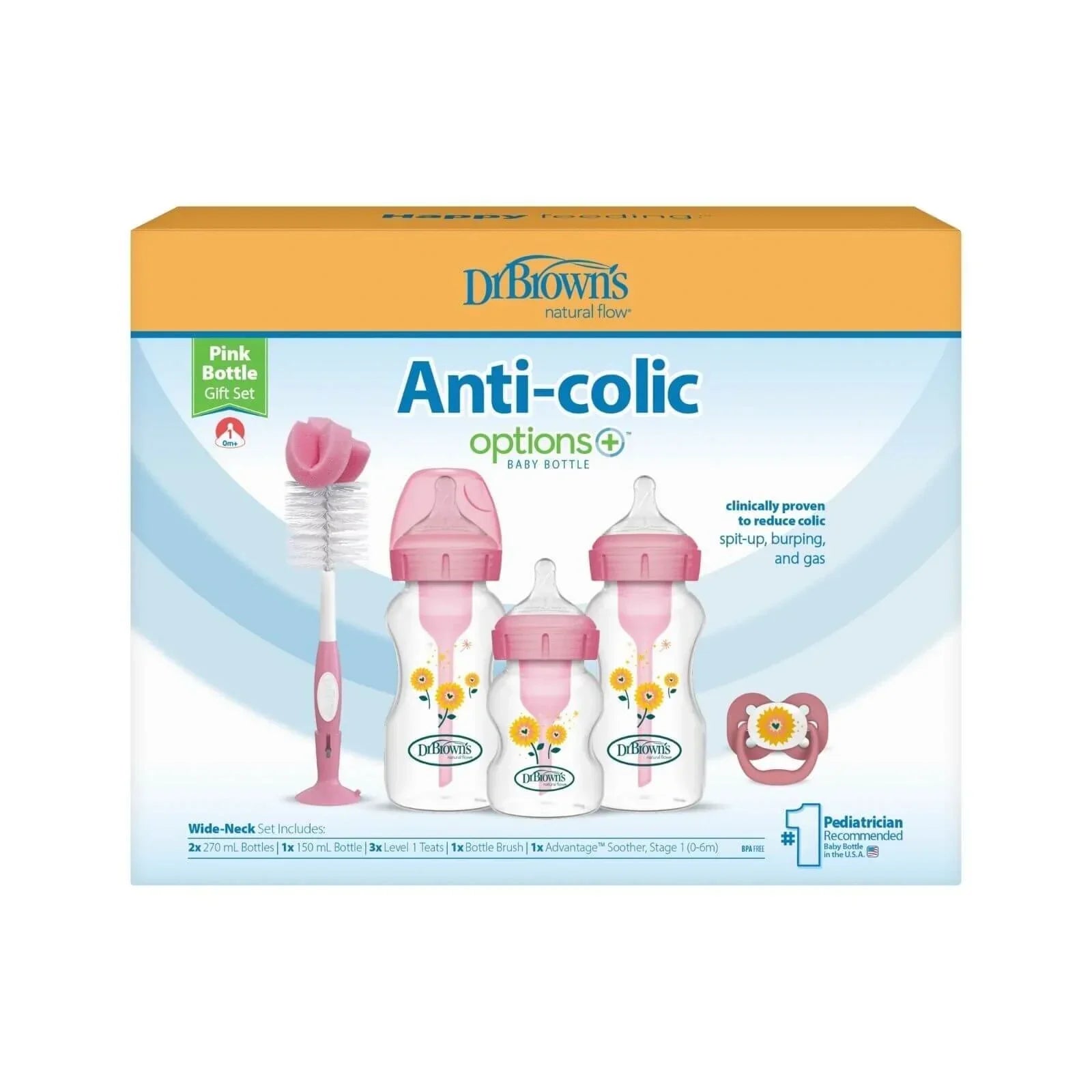Dr. Brown’s Natural Flow Options+ Anti-Colic Baby Bottle Gift Set - Pink - Anti Colic