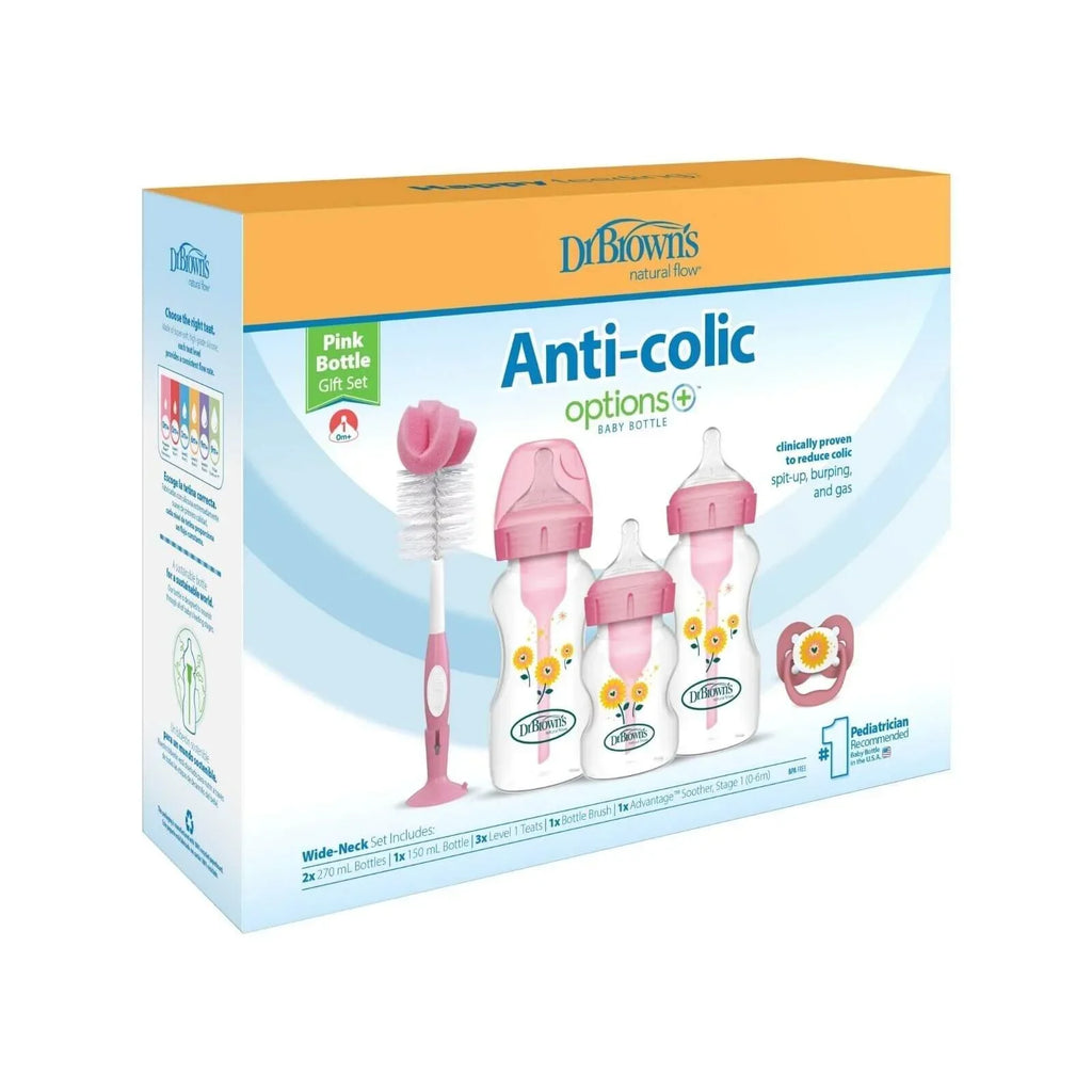 Dr. Brown’s Natural Flow Options+ Anti-Colic Baby Bottle Gift Set - Pink - Anti Colic