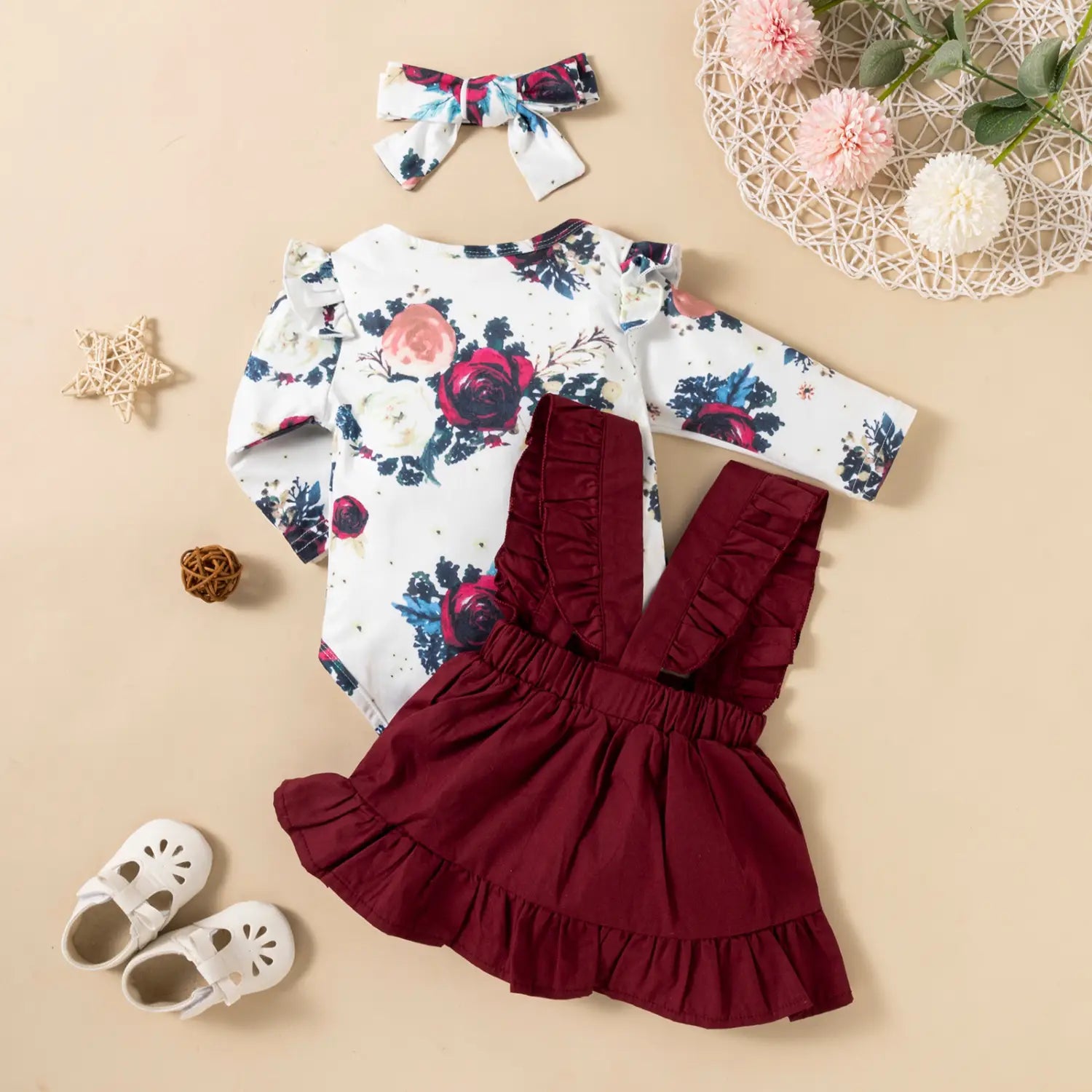 Baby Girl Printed Ruffle Romper Dress Set