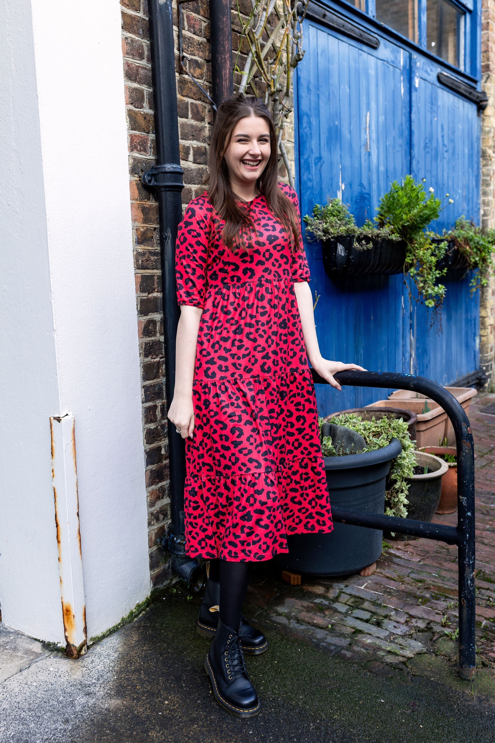 The Midi Breastfeeding Dress - Red Leopard-4